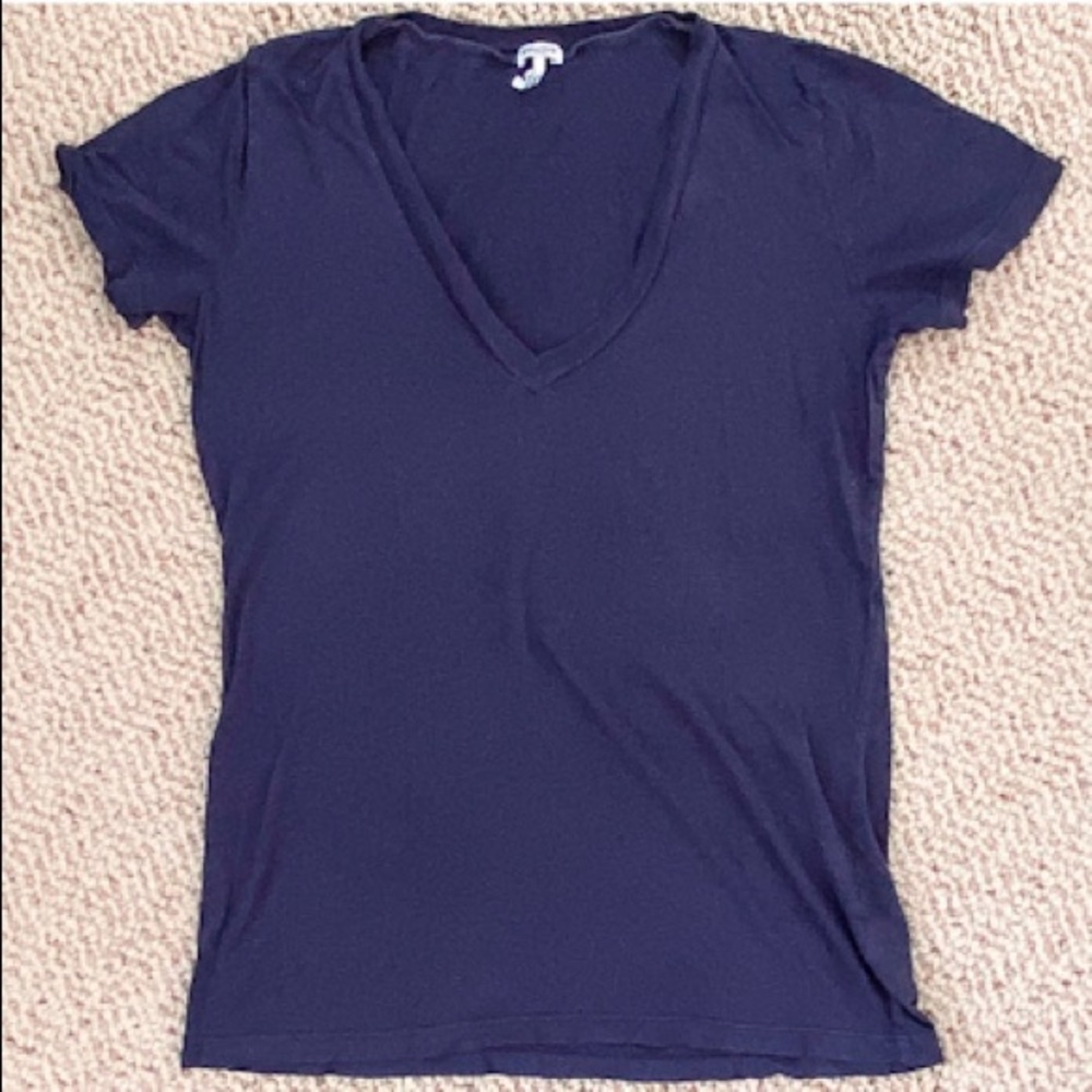 Splendid XS V-Neck Tee Shirt soft Cotton Navy Blue short sleeve solid